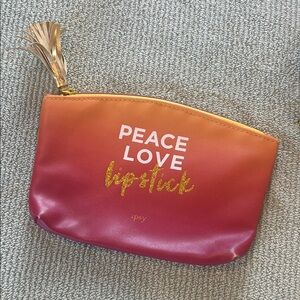 Ipsy Gradient Cosmetic Bag with Gold Accents Peace Love Lipstick